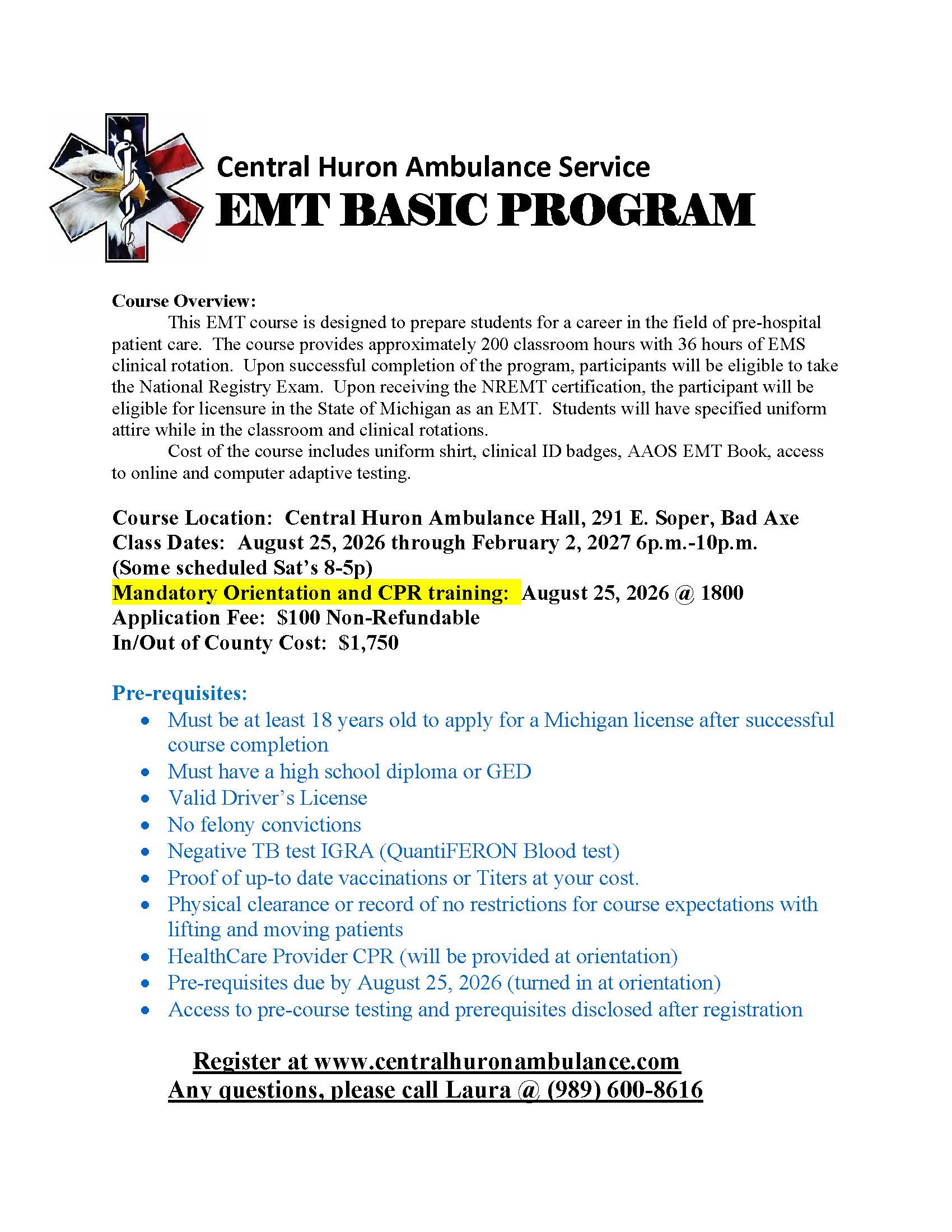 EMT Basic Program | Central Huron Ambulance